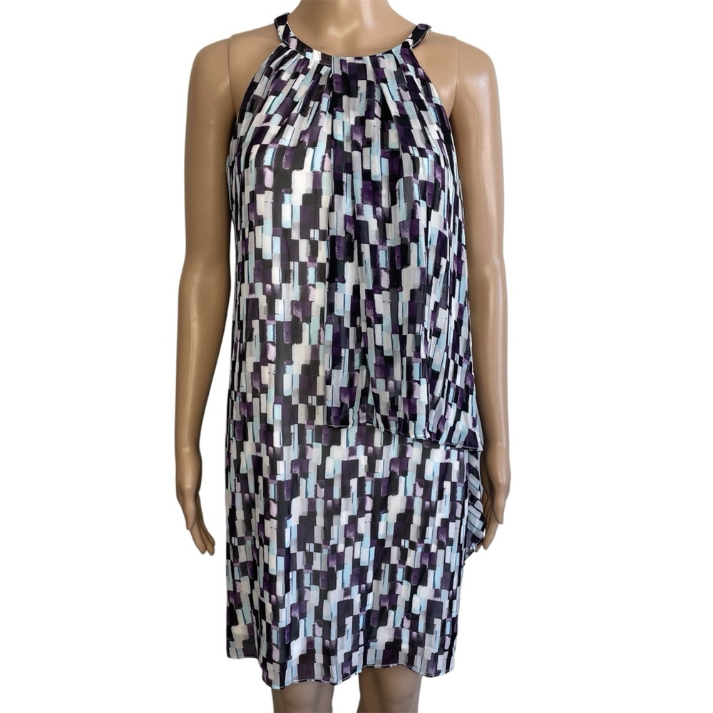White House Black Market Purple High Neck Sleeveless Ruffled Mini Dress